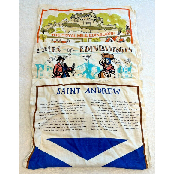 3 Piece Vintage Scottish Linen LOCKHART, KIRKCALDY Scotland Tea Towel Bundle - Picture 1 of 16